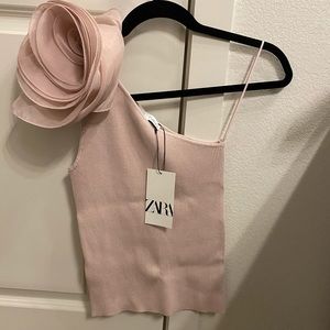 Blush pink dramatic one shoulder fitted tank
